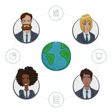 Team of remote workers on a business project Stock Illustration
