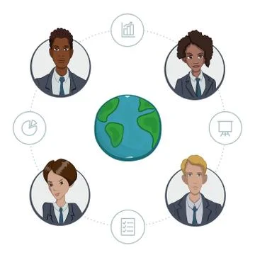 Team of remote workers on a business project Stock Illustration