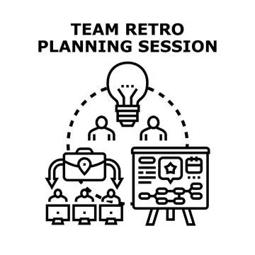 Team retro planning session generating business ideas Stock Illustration