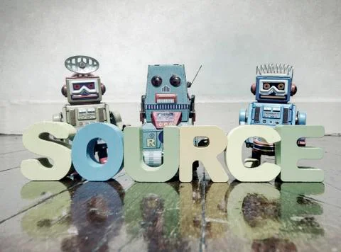 Team of robots and the word source 写真素材