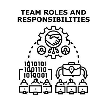 Team roles and responsibilities defining business strategy Stock Illustration