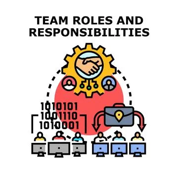 Team roles and responsibilities defining business strategy Stock Illustration