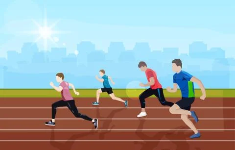 Team running Vector flat style. Athlets competition Game start brochure templ Ilustración de archivo