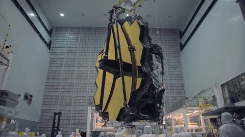 Team of scientist work on James Webb Space Telescope in space center 스톡 동영상 97700121