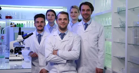 Team of Scientists Talking Positive Presentation Scientific Research Laboratory Video stock 85540306
