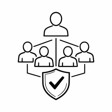 Team Security Icon - Protected Business Network Line Art Vector Illustrazione stock