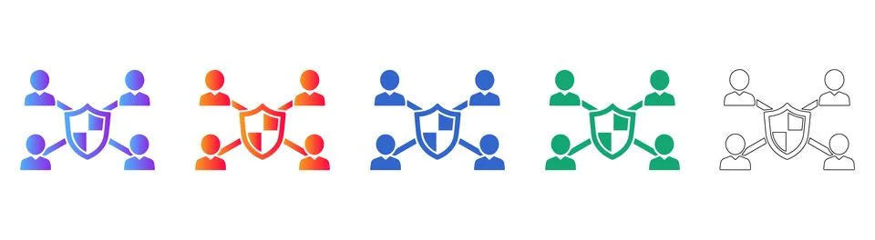 Team Security Shield Icon Set in Multiple Colors Illustrazione stock