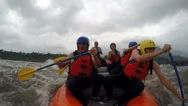 Team Of Seven People Whitewater Rafting Onboard Camera Drive Compete Sport Stock Footage