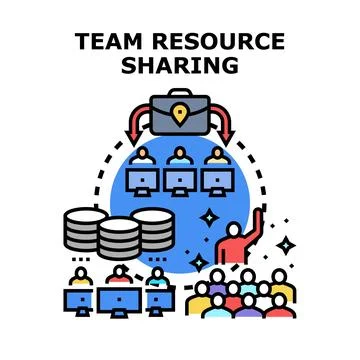 Team sharing resources for business collaboration success Illustrazione stock