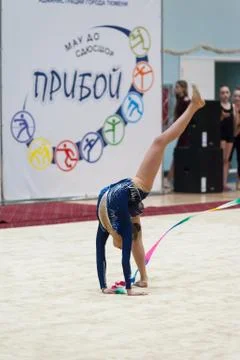 Team show program of young gymnasts. Tyumen Stock Photos