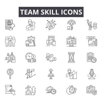 Team skill line icons for web and mobile design. Editable stroke signs. Team Stock Illustration