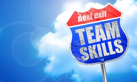 Team skills, 3D rendering, blue street sign Stock Illustration