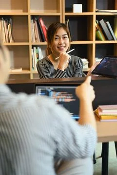 Team of software development brainstorming, working with coded data in corporate 写真素材