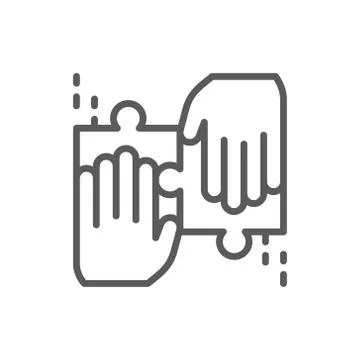 Team solves a jigsaw puzzle line icon. 스톡 일러스트