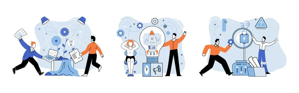 Team solving complex problems. Teamwork vector illustration metaphor. Solution Illustrazione stock