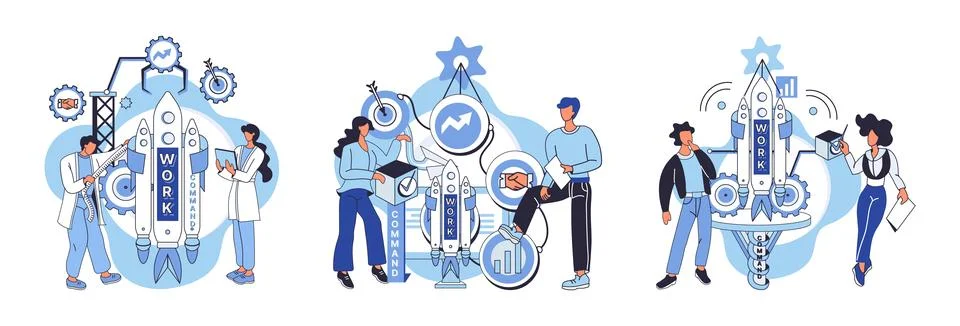 Team solving complex problems. Teamwork vector illustration metaphor. People Stock Illustration