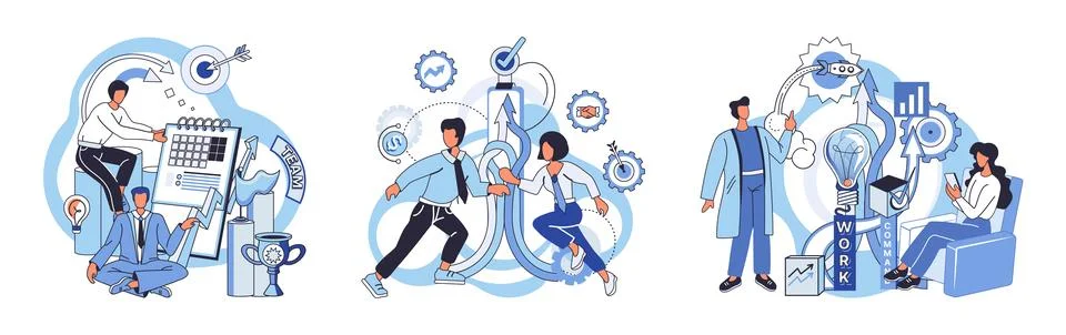 Team solving complex problems. Teamwork vector illustration metaphor. Coworkers Illustrazione stock