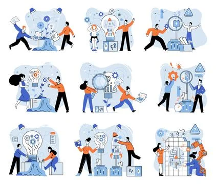Team solving complex problems. Teamwork vector illustration metaphor. Business Stock Illustration