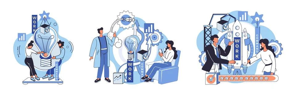 Team solving complex problems. Teamwork vector illustration metaphor. Business Illustrazione stock