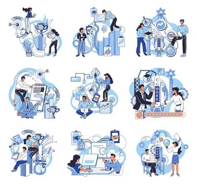 Team solving complex problems. Teamwork vector illustration metaphor. Leadership Stock Illustration