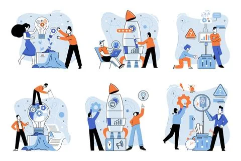 Team solving complex problems. Teamwork vector illustration metaphor. Time Illustrazione stock