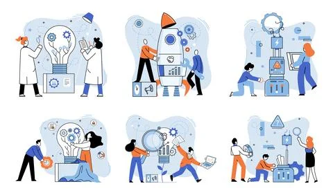 Team solving complex problems. Teamwork vector illustration metaphor. Collective Illustrazione stock