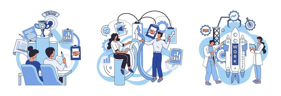 Team solving complex problems. Teamwork vector illustration metaphor. Creative Stock Illustration