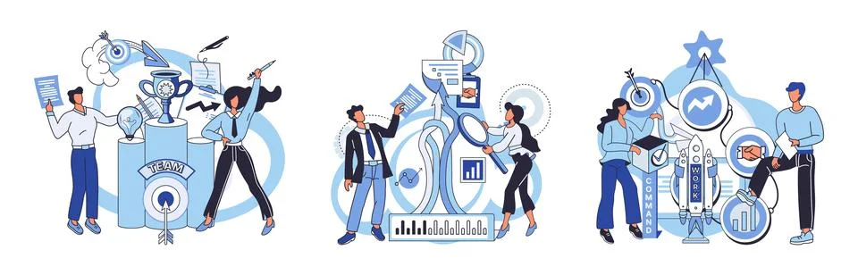 Team solving complex problems. Teamwork vector illustration metaphor. Business Illustrazione stock