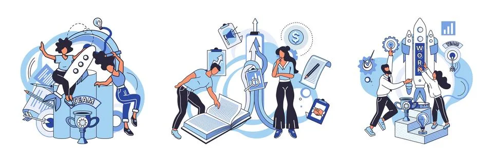 Team solving complex problems. Teamwork vector illustration metaphor. Solution Stock Illustration