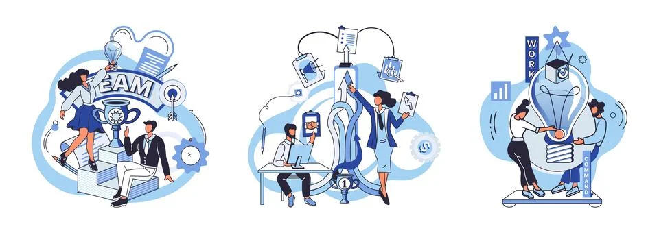 Team solving complex problems. Teamwork vector illustration metaphor. Corporate Illustrazione stock