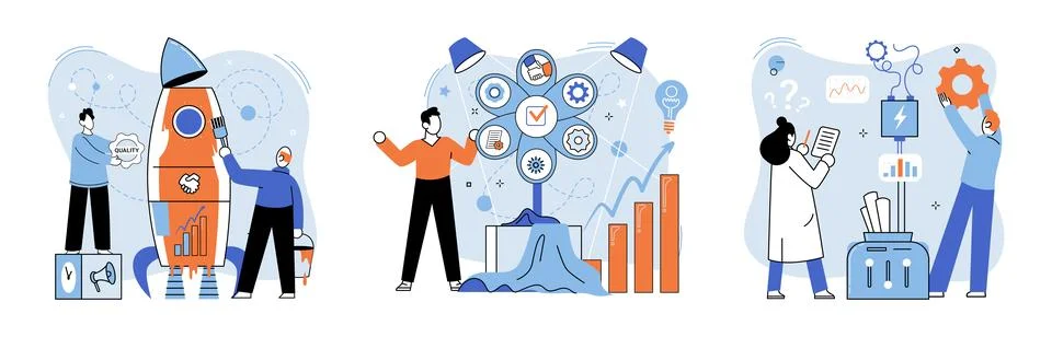 Team solving complex problems. Teamwork vector illustration metaphor. Mission of Illustrazione stock