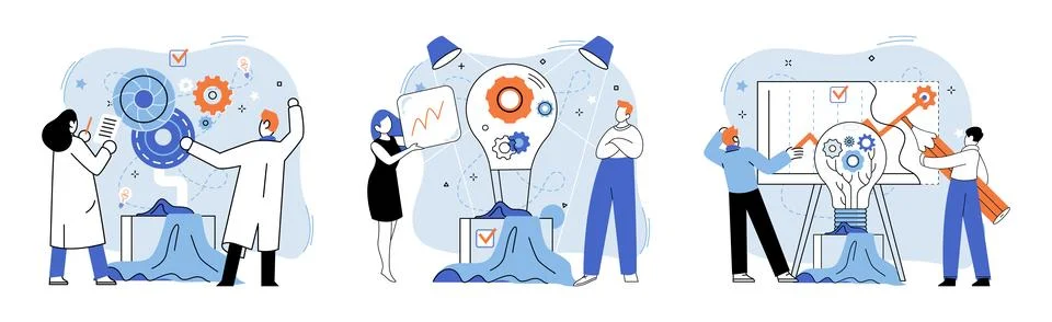 Team solving complex problems. Teamwork vector illustration metaphor. Corporate Illustrazione stock