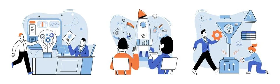 Team solving complex problems. Teamwork vector illustration metaphor. Coworkers Illustrazione stock