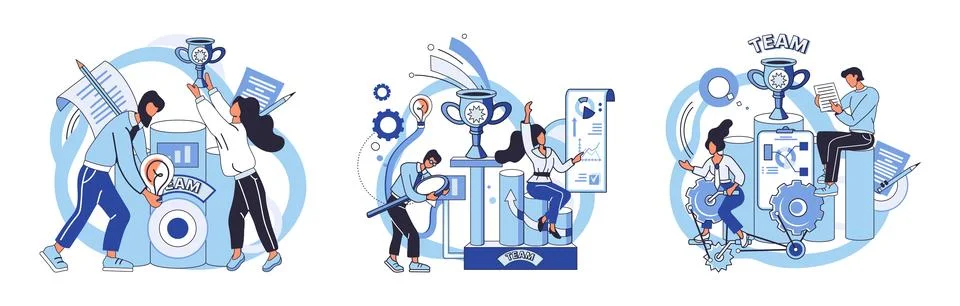Team solving complex problems. Teamwork vector illustration metaphor. Finding Stock Illustration