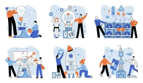 Team solving complex problems. Teamwork vector illustration metaphor. Finding Stock Illustration