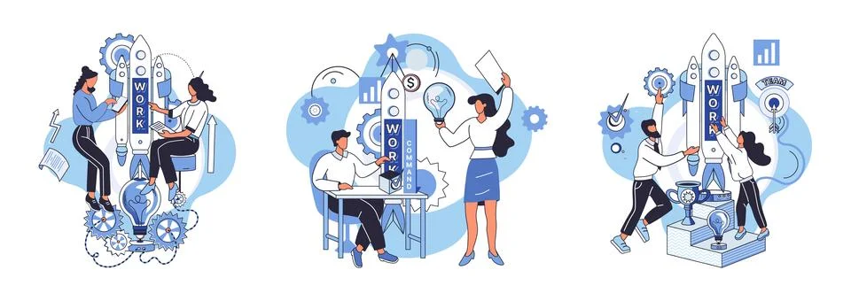 Team solving complex problems. Teamwork vector illustration metaphor. Solution Illustrazione stock