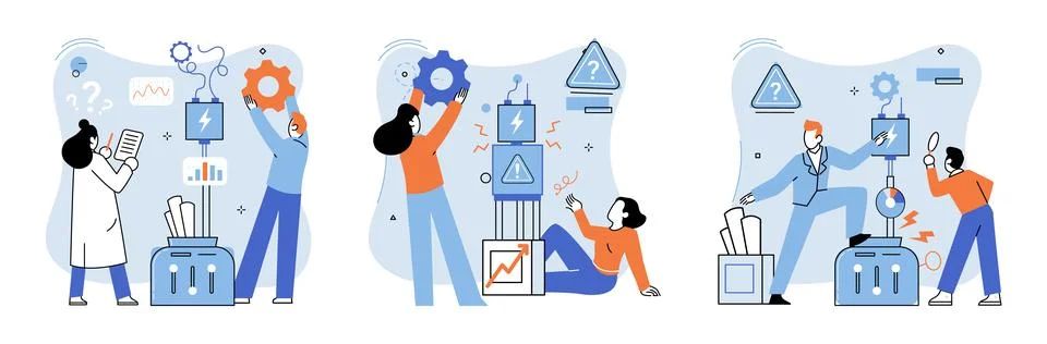 Team solving complex problems. Teamwork metaphor. Miniature scene of workers イラスト素材