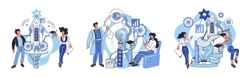 Team solving complex problems. Teamwork vector illustration metaphor. Business Illustrazione stock