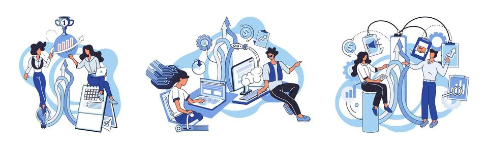 Team solving complex problems. Teamwork vector illustration metaphor. People Stock Illustration