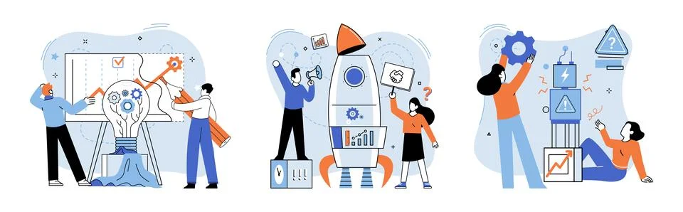 Team solving complex problems. Teamwork vector illustration metaphor. Coworkers 스톡 일러스트