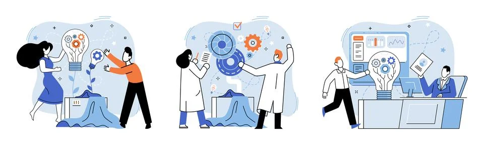 Team solving complex problems. Teamwork vector illustration metaphor. Mission of Stock Illustration