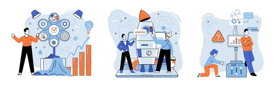 Team solving complex problems. Teamwork vector illustration metaphor. Coworkers Illustrazione stock