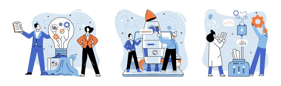 Team solving complex problems. Teamwork vector illustration metaphor. Business Stock Illustration