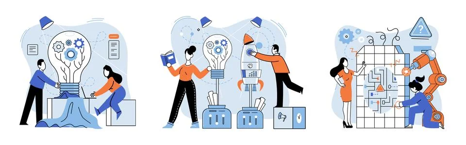 Team solving complex problems. Teamwork vector illustration metaphor. Business Illustrazione stock