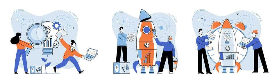 Team solving complex problems. Teamwork vector illustration metaphor. Finding Illustrazione stock