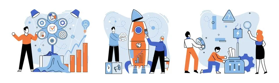 Team solving complex problems. Teamwork vector illustration metaphor. People Illustrazione stock