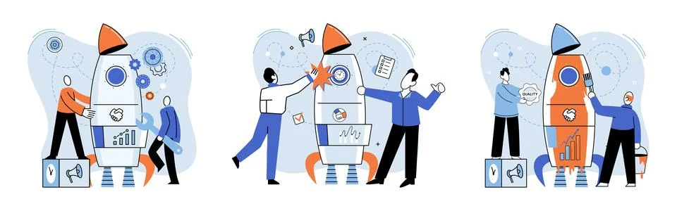 Team solving complex problems. Teamwork vector illustration metaphor. Finding Illustrazione stock