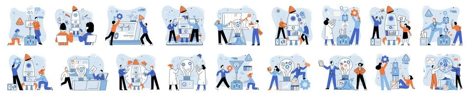 Team solving complex problems. Teamwork vector illustration metaphor. Solution Illustrazione stock