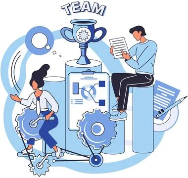 Team solving complex problems. Teamwork vector illustration metaphor. Mission of Illustrazione stock