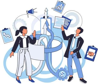 Team solving complex problems. Teamwork vector illustration metaphor. Collective 스톡 일러스트